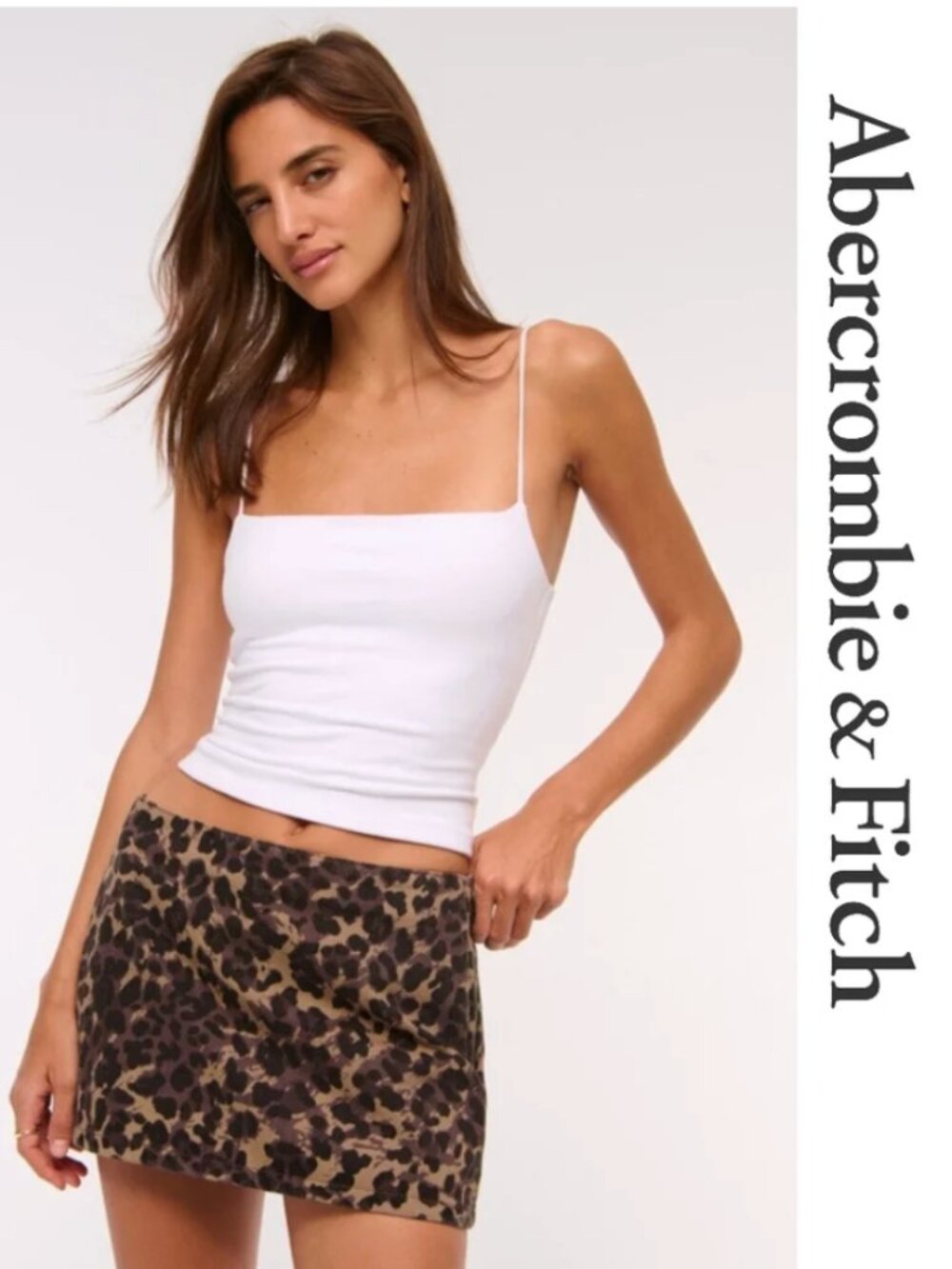 A&F Mid Rise Cheetah Denim Skort